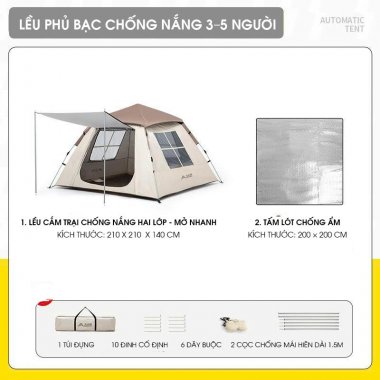 Lều dã ngoại tự bung gấp gọn màu kem trà sữa chóng nắng chống côn trùng LCT019