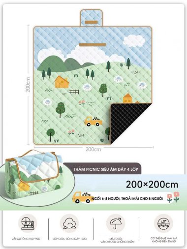 Thảm dã ngoại cắm trại gấp gọn chóng thấm 200x200cm DCCT023