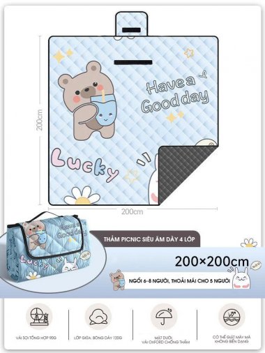 Thảm dã ngoại cắm trại gấp gọn chóng thấm 200x200cm DCCT023