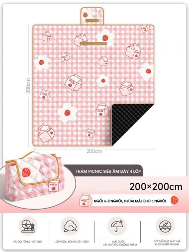 Thảm dã ngoại cắm trại gấp gọn chóng thấm 200x200cm DCCT023