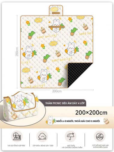 Thảm dã ngoại cắm trại gấp gọn chóng thấm 200x200cm DCCT023