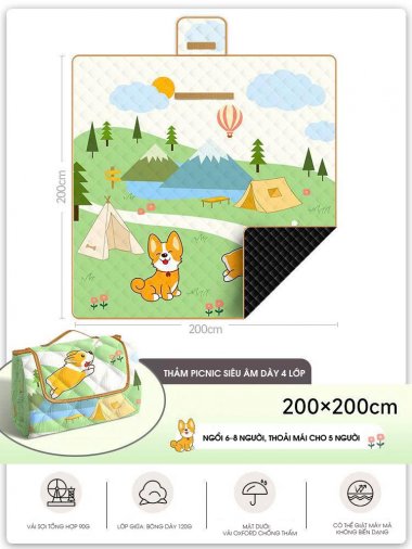 Thảm dã ngoại cắm trại gấp gọn chóng thấm 200x200cm DCCT023