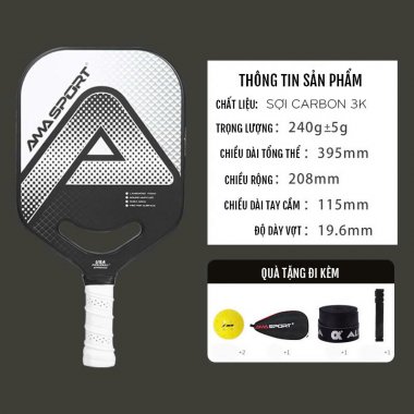 Vợt Pickleball Ama sport sợi carbon 19.6mm cao cấp 005