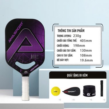 Vợt Pickleball Ama sport sợi carbon 19.6mm cao cấp 005