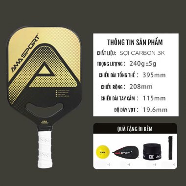 Vợt Pickleball Ama sport sợi carbon 19.6mm cao cấp 005