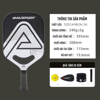 Vợt Pickleball sợi carbon 3K 19.6mm cao cấp 003