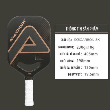 Vợt Pickleball sợi carbon 3K 19.6mm cao cấp 003