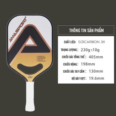 Vợt Pickleball sợi carbon 3K 19.6mm cao cấp 003