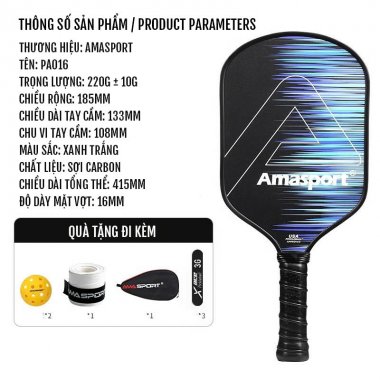 Vợt Pickleball sợi carbon Ama sport 16mm cao cấp PA016 012